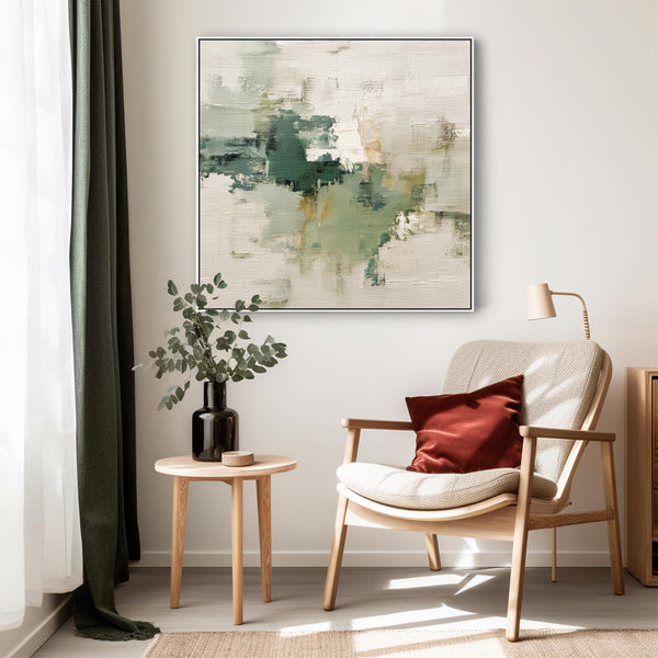 Sage Green White Abstract Framed Contemporary Art Print