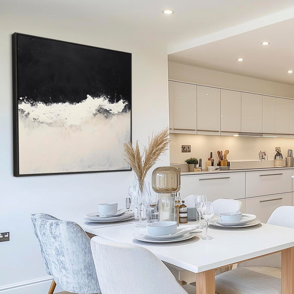 Neutral Beige Black Framed Square Artwork Canvas Cream Tide