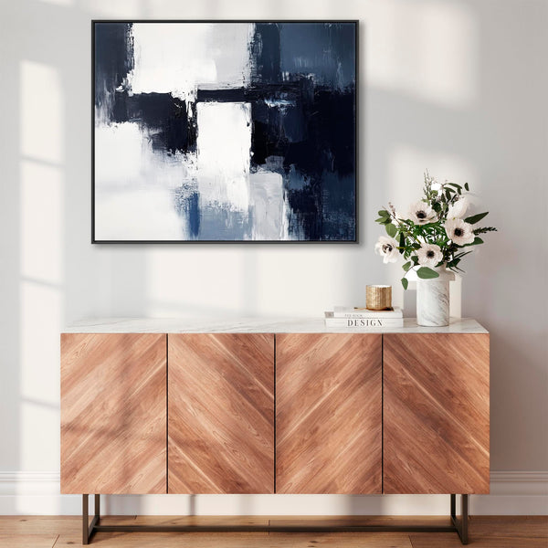 Blue White Abstract Wall Art Framed - Polar Divide