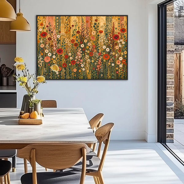 Colourful Floral Meadow Gustav Klimt inspired Framed Canvas Art