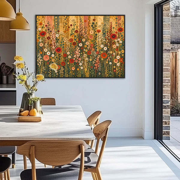 Colourful Floral Meadow Gustav Klimt inspired Framed Canvas Art