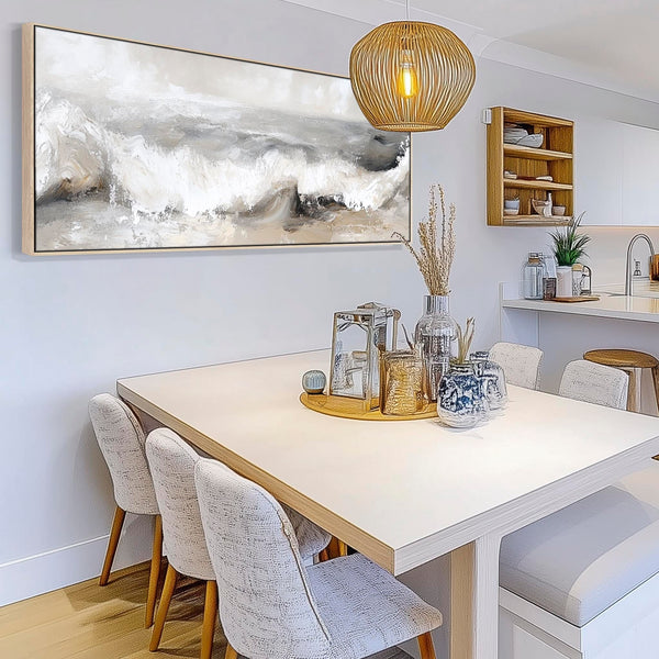 Greige Abstract Framed Wall Art Canvas Neutral Grey Narrow Panoramic