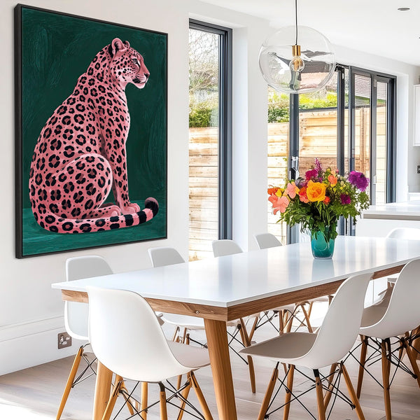 Rosa - Pink Leopard - Maximalist Unique Framed Canvas Art Print