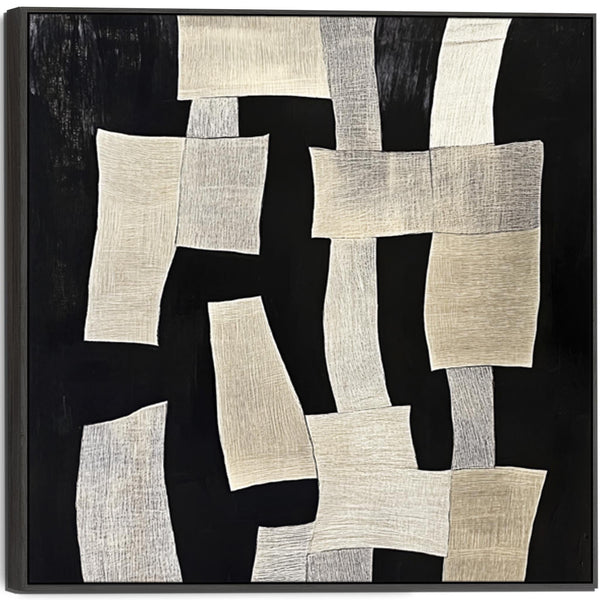 Bedroom Artwork Print Framed Canvas Abstract Beige Cream Black