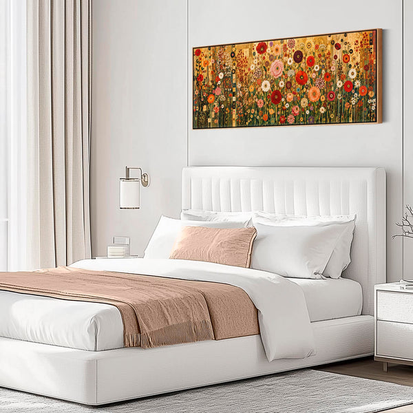 Wide Floral Gustav Klimt inspired Framed Bedroom Canvas Art