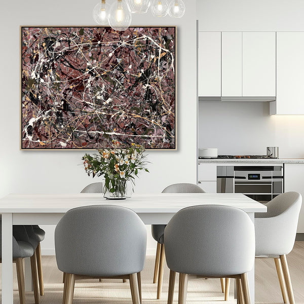 Mauve Sage Framed Canvas Artwork Jackson Pollock Style Print