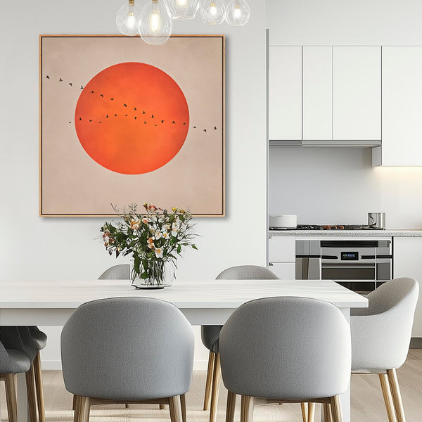 Japandi Rust Orange Moon - Canvas Picture - Frame Included