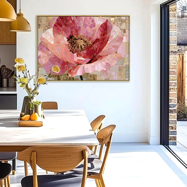 Pink Gold Cream Floral Living Room Framed Canvas for Lounge