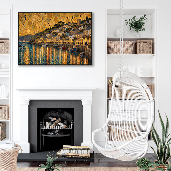 Gustav Klimt inspired Framed Canvas Art Golden Cornish Harbour