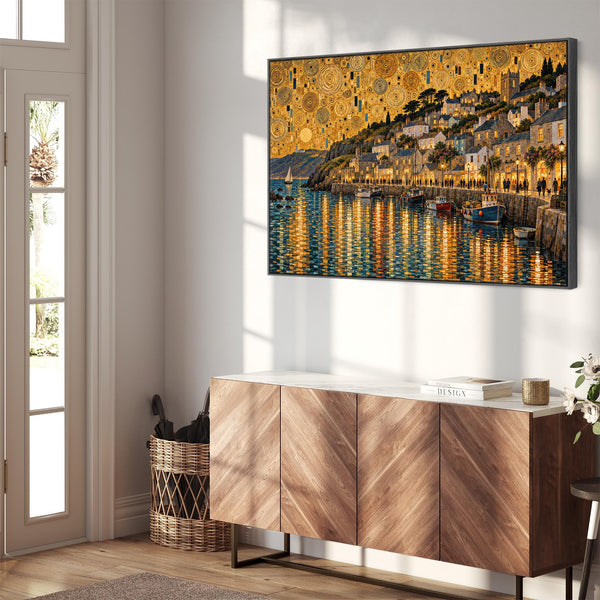 Gustav Klimt inspired Framed Canvas Art Golden Cornish Harbour
