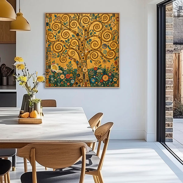 Large Golden Yellow Tree Life Gustav Klimt inspired Framed Art
