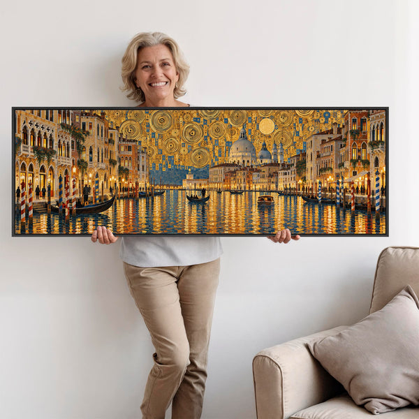 Wide Gustav Klimt inspired Long Wall Art Golden Venice Panorama