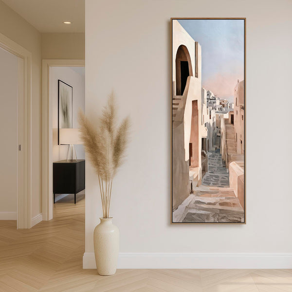 Tall Neutral Framed Hallway Wall Art - Greek Island Memories