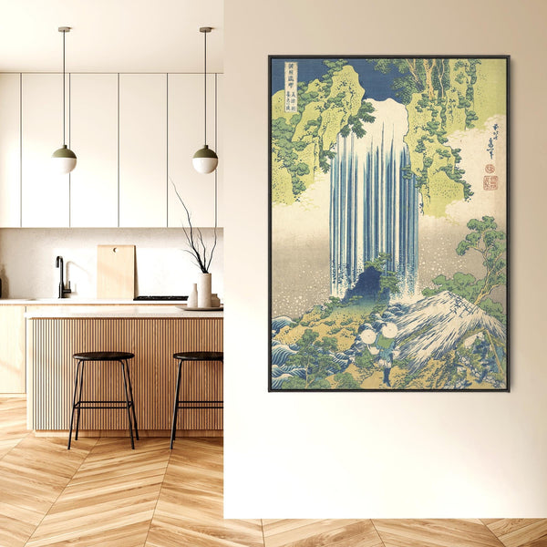 Katsushika Hokusai - Yoro Waterfall Framed Japanese Wall Art Canvas Green Blue