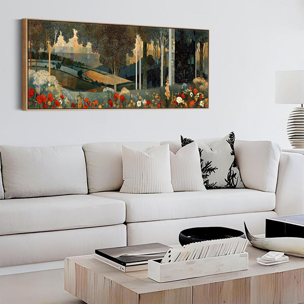 Gustav Klimt inspired Framed Canvas Wall Art Poppy Meadow Hills