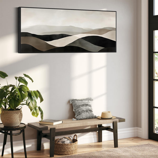 Green Sage Framed Horizontal Wall Art Panoramic Landscape - Rolling Hills