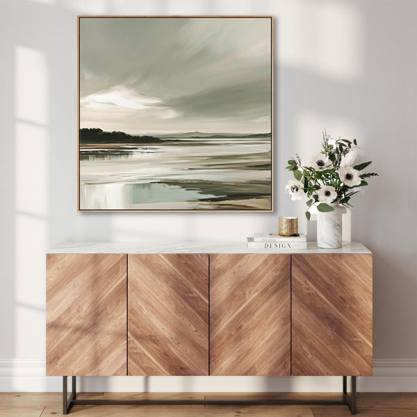 Irish Coastal Framed Wall Art Canvas - Erris Shore - Sage Green