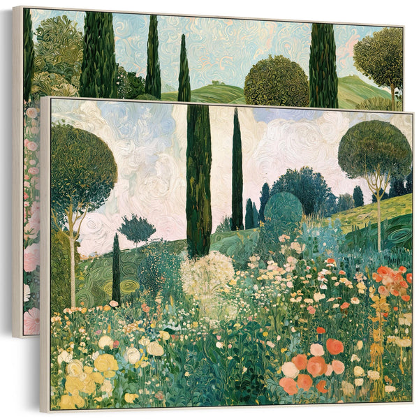 Extra Large Pair Gustav Klimt style Framed Landscape Canvas Art