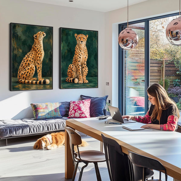 Poised - Cheetah Big Cats - Framed Pair Canvas Wall Art - Set 2