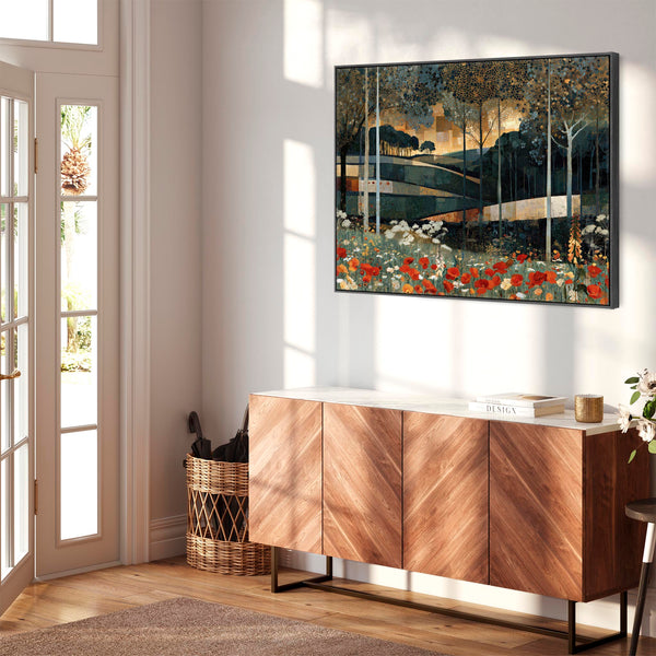 Gustav Klimt Inspired Wildflower Forest Framed Canvas Art Print
