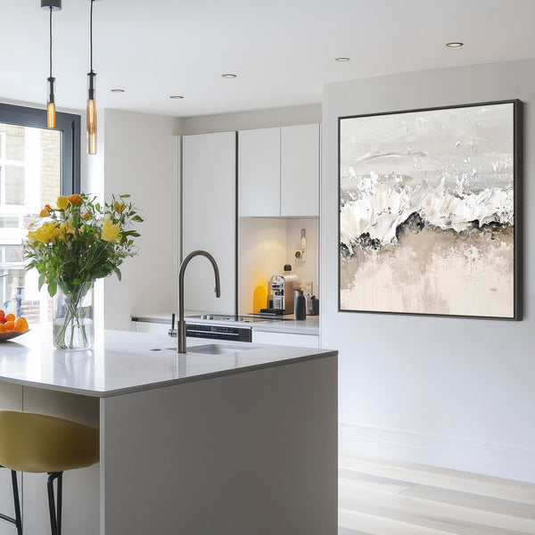 Greige Abstract Kitchen Diner Framed Artwork on Canvas Beige Grey