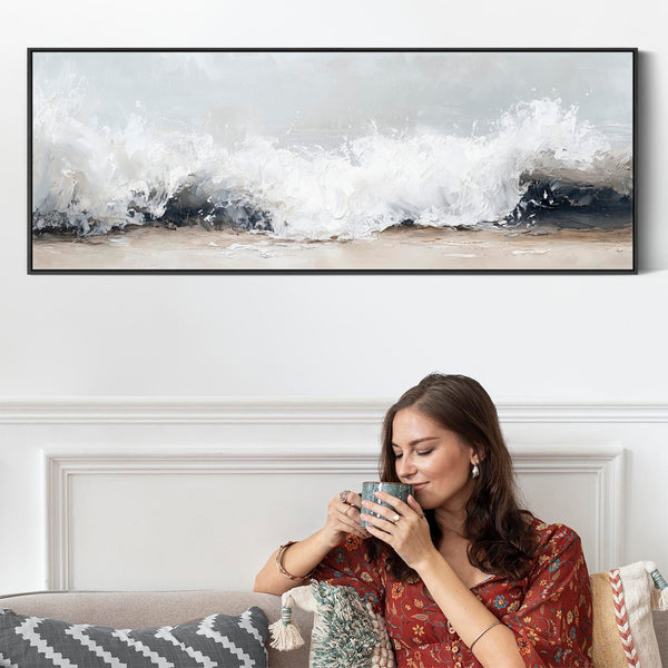 Wide Horizontal Framed Wall Art Canvas Greige Neutral Narrow Panoramic