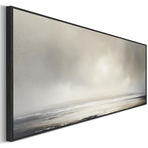 Greige Neutral Wide Framed Canvas Art Panoramic Abstract Landscape for Living Room