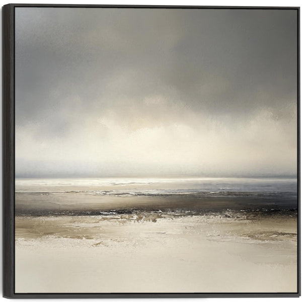 Grey and Beige Abstract Landscape Artwork Print Framed Canvas