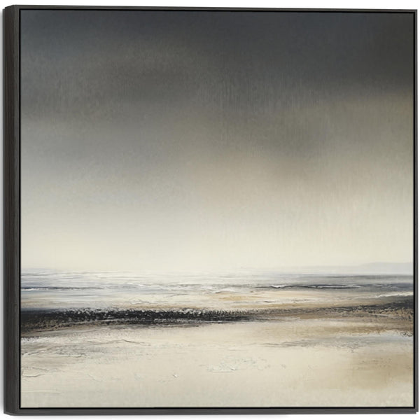 Bedroom Framed Artwork on Canvas Greige Abstract Landscape
