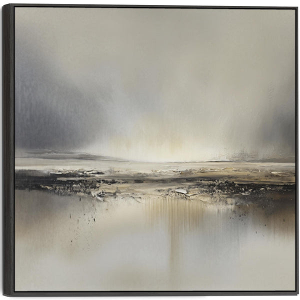 Greige Abstract Landsape Framed Artwork on Canvas for Kitchen Diner Grey Beige