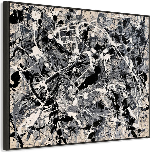 Abstract Living Room Framed Canvas Picture - Beige Black - Sway