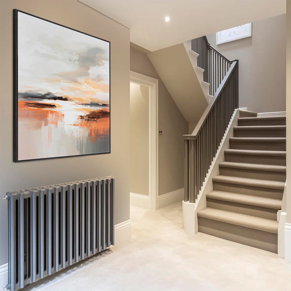 Hallway Wall Art for Entrance Way - Orange Grey Abstract Artwork