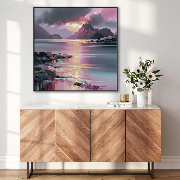 Mauve Purple Framed Scottish Canvas Wall Art - Half Light