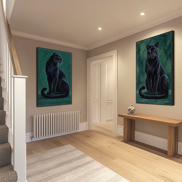Guardians - Black Green Panthers - Framed Pair Canvases - Set 2