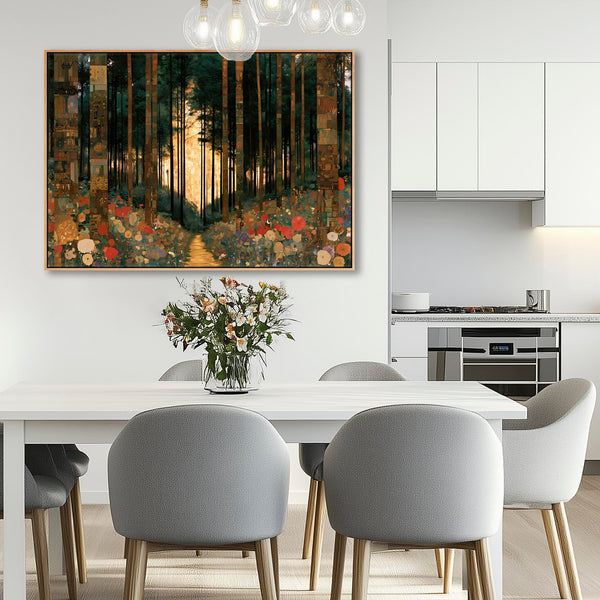 Large Green Gustav Klimt inspired Framed Art - Enchanted Trees