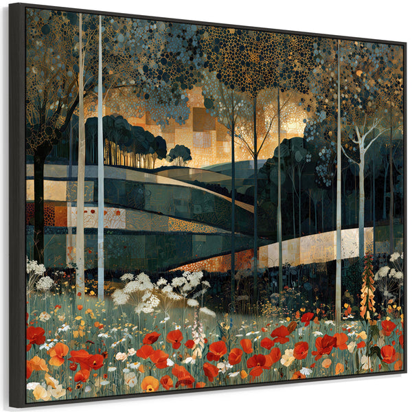 Gustav Klimt Inspired Wildflower Forest Framed Canvas Art Print