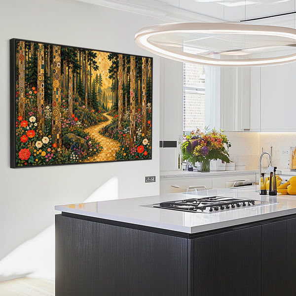 Large Gustav Klimt inspired Framed Canvas - Golden Trees Path