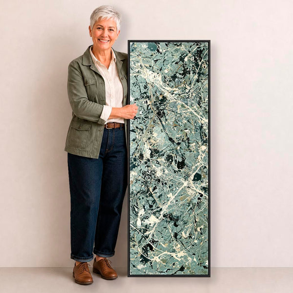 Tall Hallway Framed Wall Art - Green - Jackson Pollock Style