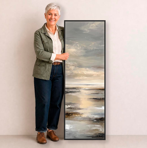 Tall Neutral Black Entrance Hall Framed Canvas Art for Hallway