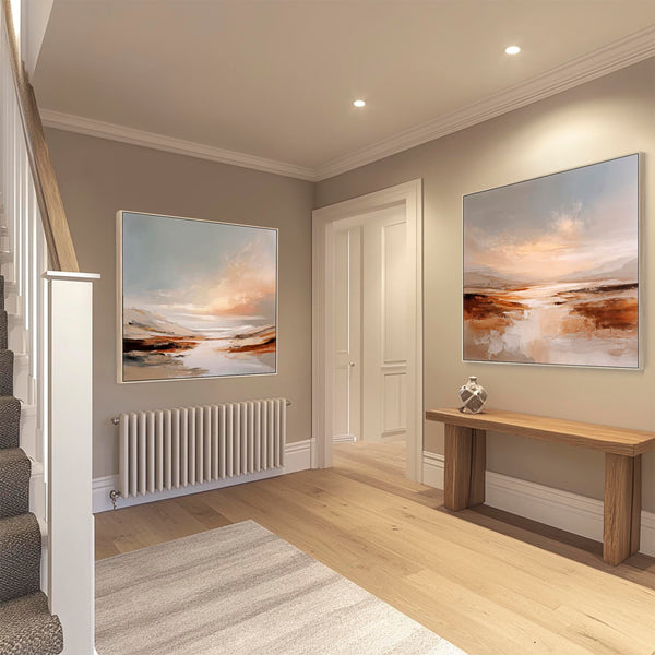 Large Living Room Framed Artwork Pair of Canvas - Ochre Shores - Set of 2