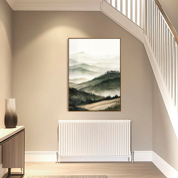 Hallway Framed Green Wall Art Canvas For Entrance Way - Elan