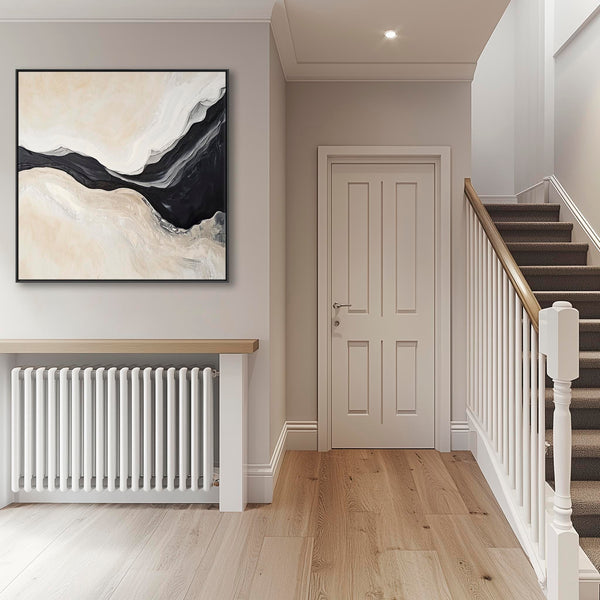 Bedroom Framed Wall Art Canvas Print Cream Black Abstract