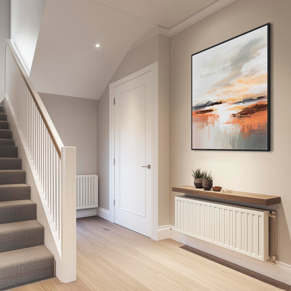 Hallway Wall Art for Entrance Way - Orange Grey Abstract Artwork