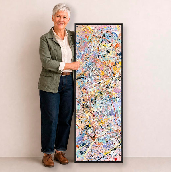 Tall Jackson Pollock Style - Abstract Vibrant Framed Wall Art