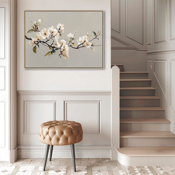 Neutral Cream Grey Framed Bedroom Wall Art over Bed - Spring
