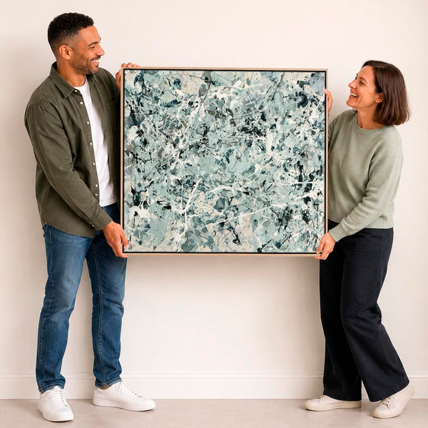 Bedroom Framed Canvas Green Abstract Jackson Pollock Inspired