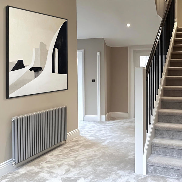 Entry Hallway Framed Artwork on Canvas Neutral Abstract Beige Black