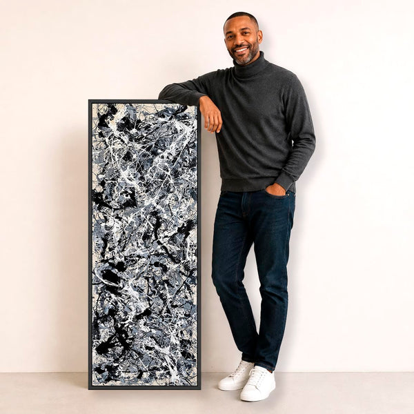 Tall Abstract Hallway Wall Art - Vertical Grey Pollock Style