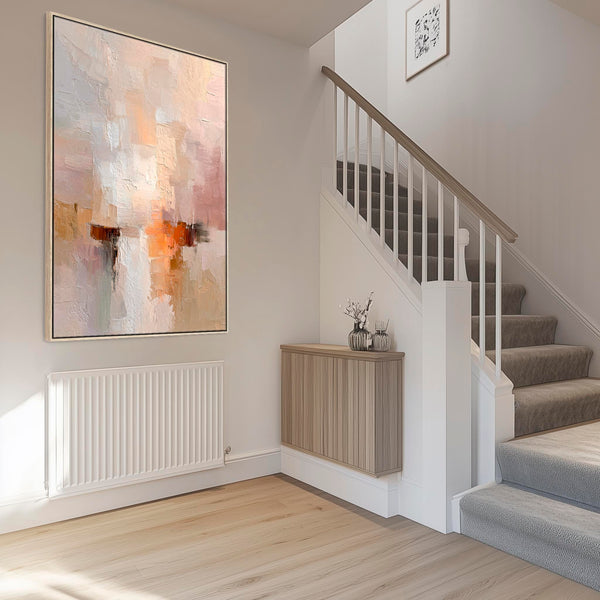 Blush Pink Abstract Framed Art Canvas Neutral Haze
