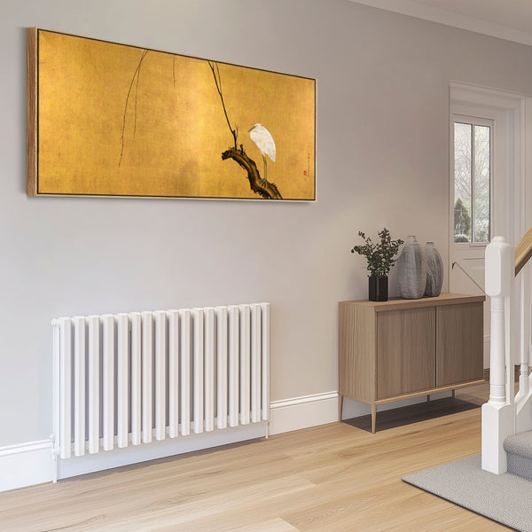 Mustard Yellow Japanese Framed Art Print Canvas Maruyama Okyo - Heron Willow Branch